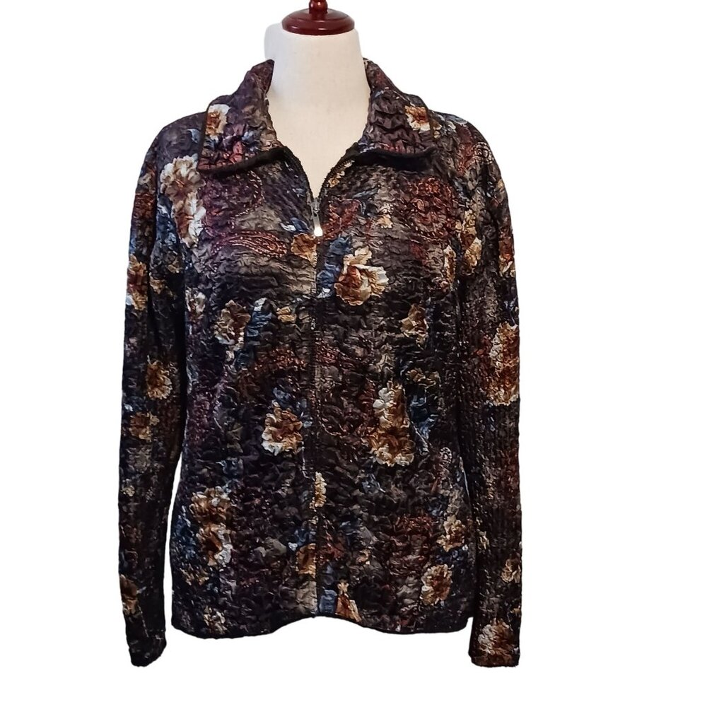 Reversible Jacket Quilted Floral Multi/Brown‎ Faux Fur *No Size/Brand Tag*